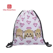 Женский модный тканевый рюкзак на шнуровке сумка 3D печать три обезьяны Drawstring пакет забавная милая сумка для женщин