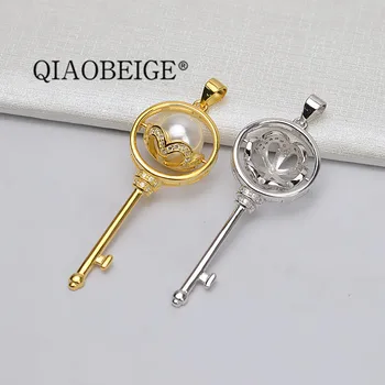 

QIAOBEIGE China wholesale handcrafted diy customized by yourself silver 925 pearl pendant mounting rotatable key pendant