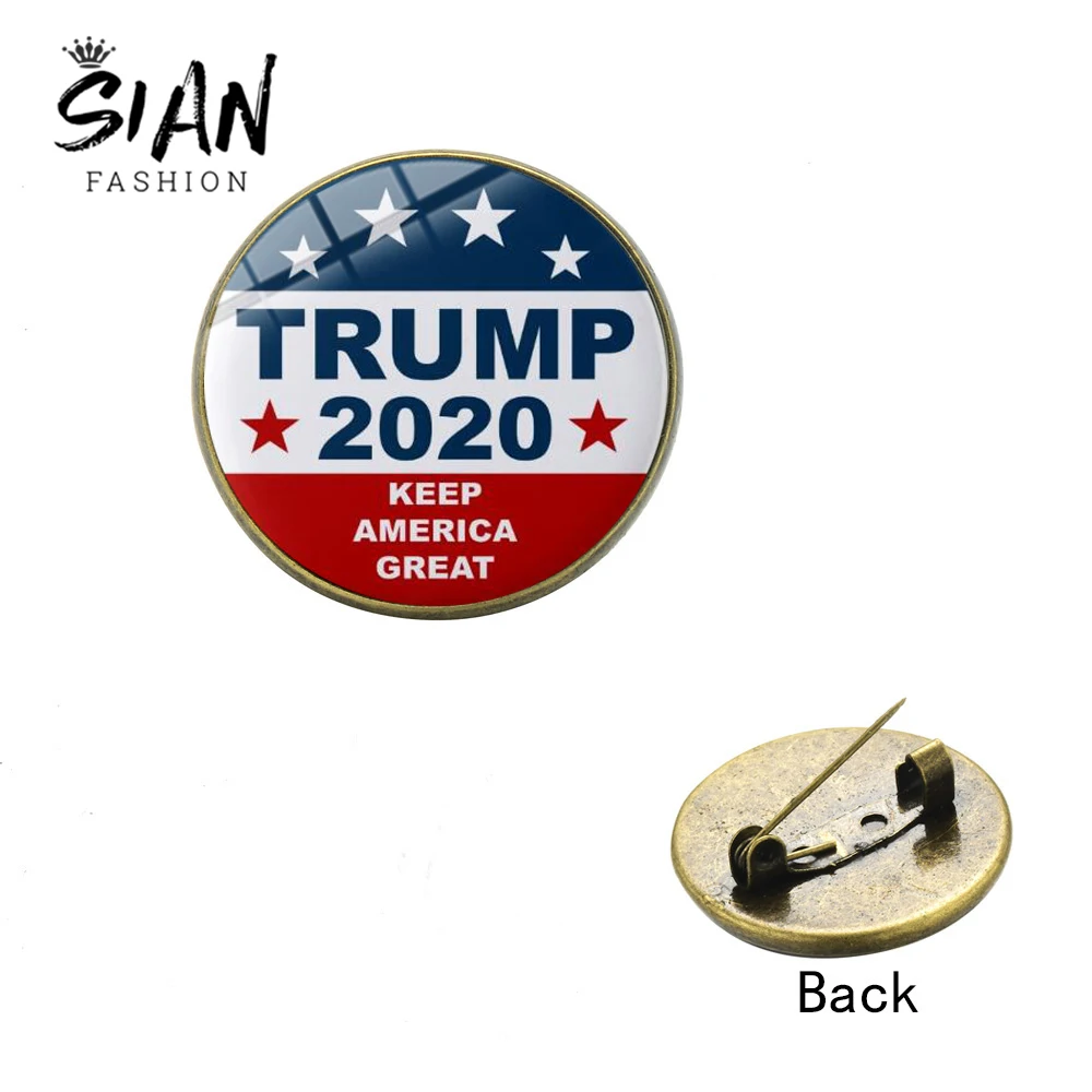 

SIAN 2019 New Trump 2020 Brooch Pins Make America Great Again Donald Trump for President USA Glass Dome Lapel Pin Button Badges