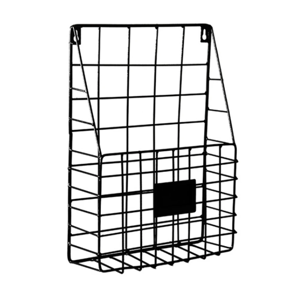 Simple Iron Wall Mounted Hanging Rack Iron Storage Basket Magazine Storage Box Wall Hanging Newspaper Racks Versatile Baskets - Color: Black