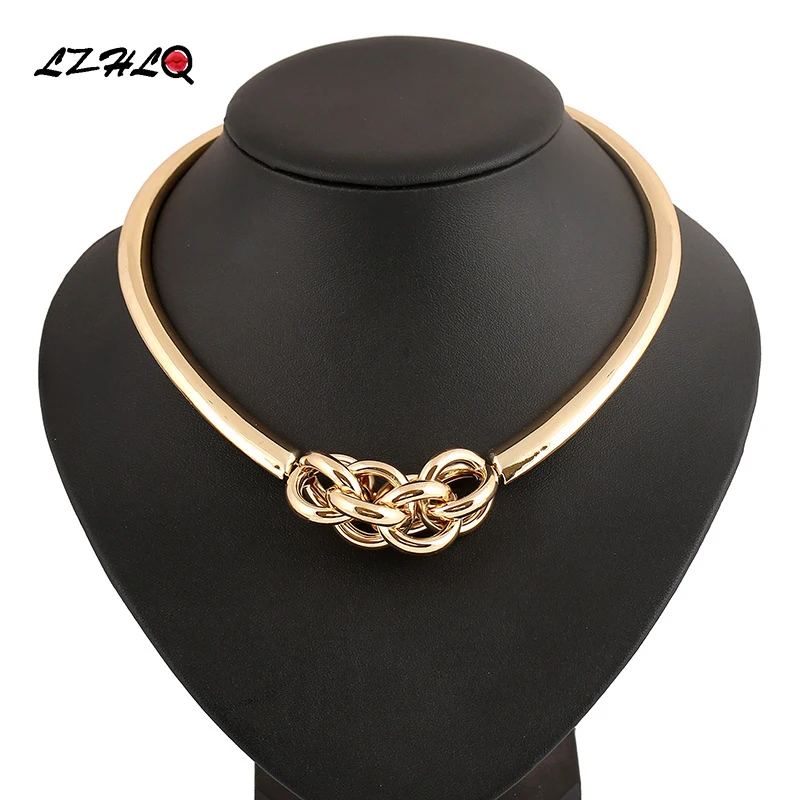 

LZHLQ Brand Maxi Punk Metal Choker Necklace Geometric Twist Pendant Necklace Round Splice Torques Women Alloy Jewelry Statement