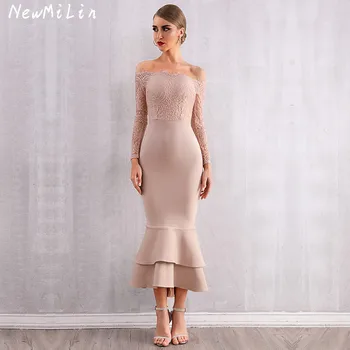 

2019 New Style Bandage Full Off the Shoulder Dress Sexy Women Night Club Evening Party bodycons Slash Neck Dresses Wholesale