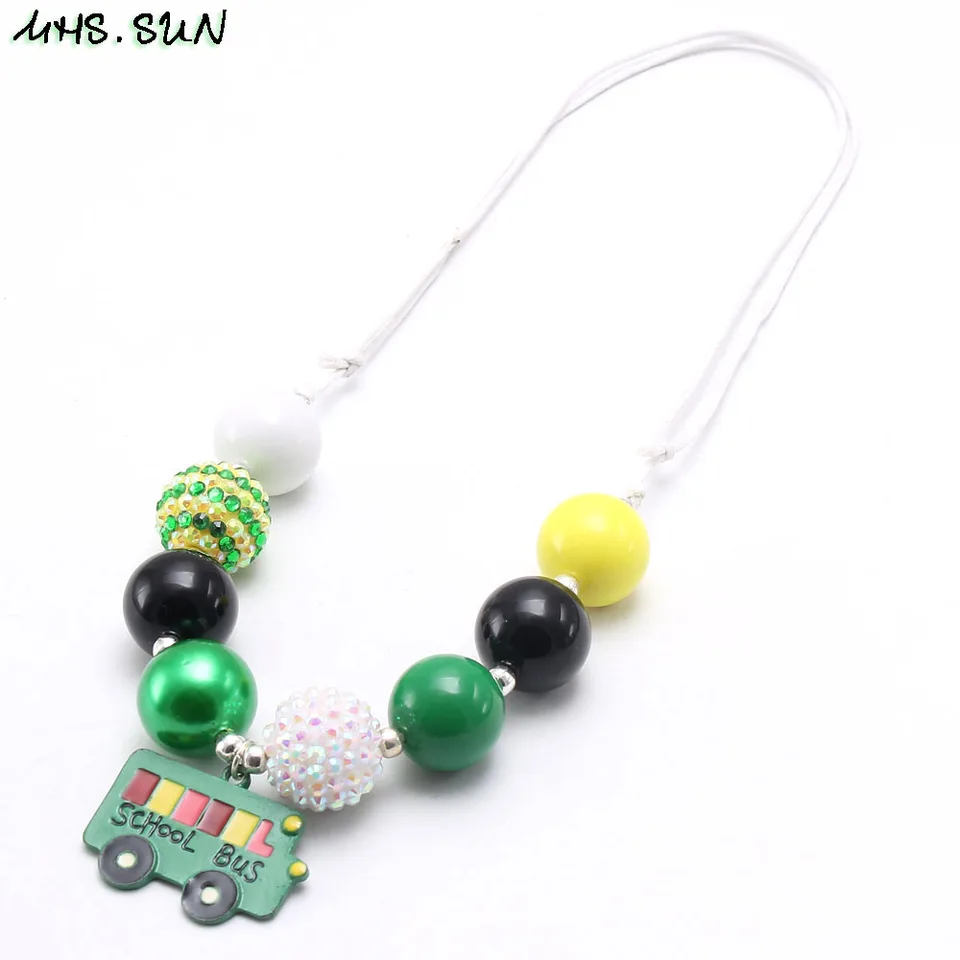Mhs Sun Kids Girls Back To School Series Necklace Baby Chunky Bubblegum Necklace With School Bus Pendant Adustable Rope Jewelry Pendant Necklaces Aliexpress