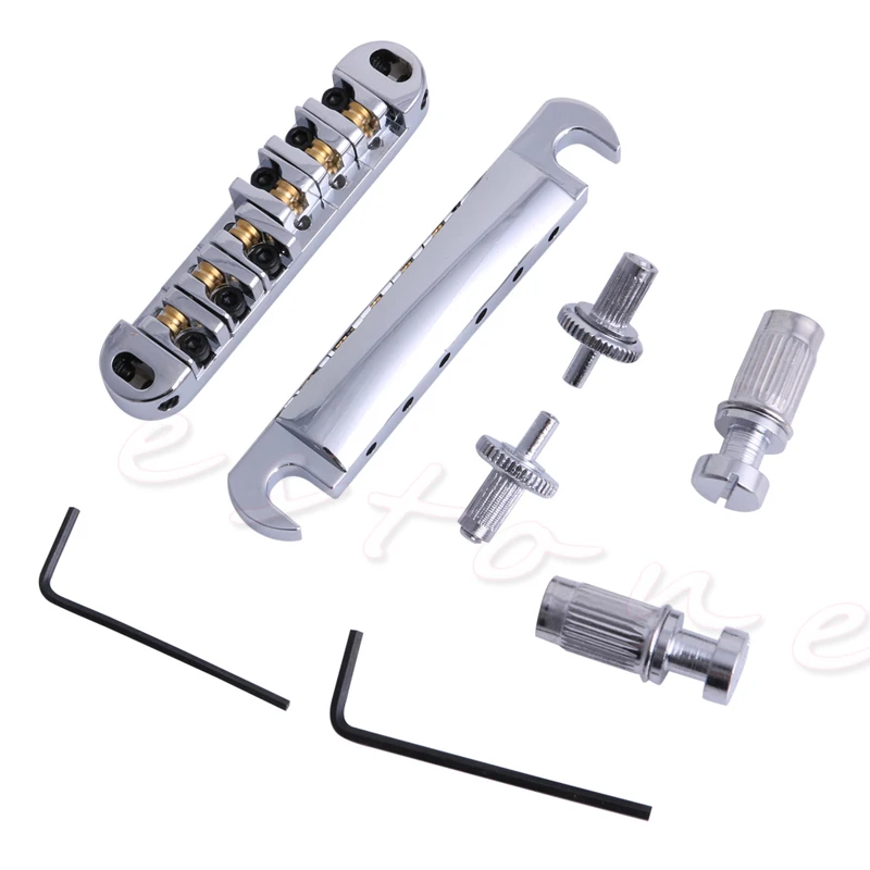 Brass Roller Saddle Tune-O-Matic LP Guitar Bridge &amp Tailpiece Set Chrome | Спорт и развлечения