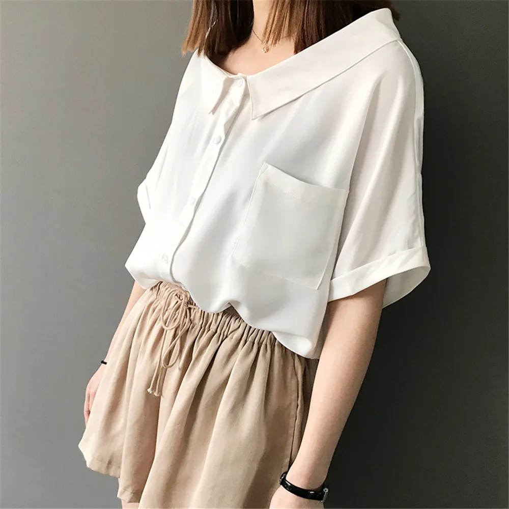 High quality Red Chiffon Wide neck Loose Shirt Office Top 2018 Working Women Blouse Shirt Half Loose Sleeve Summer Elegant top (7)