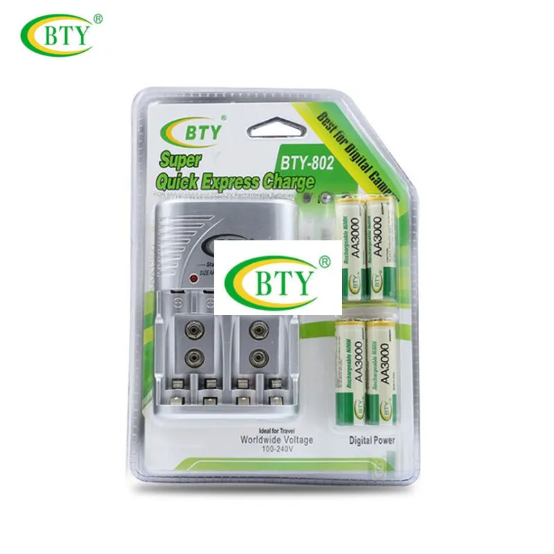 Бесплатная доставка дешевый BTY 802 1 2 V AA 4*3000mah перезаряжаемый Ni MH аккумулятор +