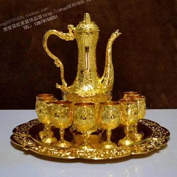 

10 pieces of high-grade gold wine set 1 tray 8 European antique wine gift wine jug