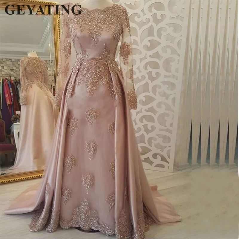Розовое вечернее платье в мусульманском стиле с длинным рукавом из Саудовской Аравии,, кафтан, Дубай, платья для выпускного вечера, элегантные кружевные аппликации, vestido de gala