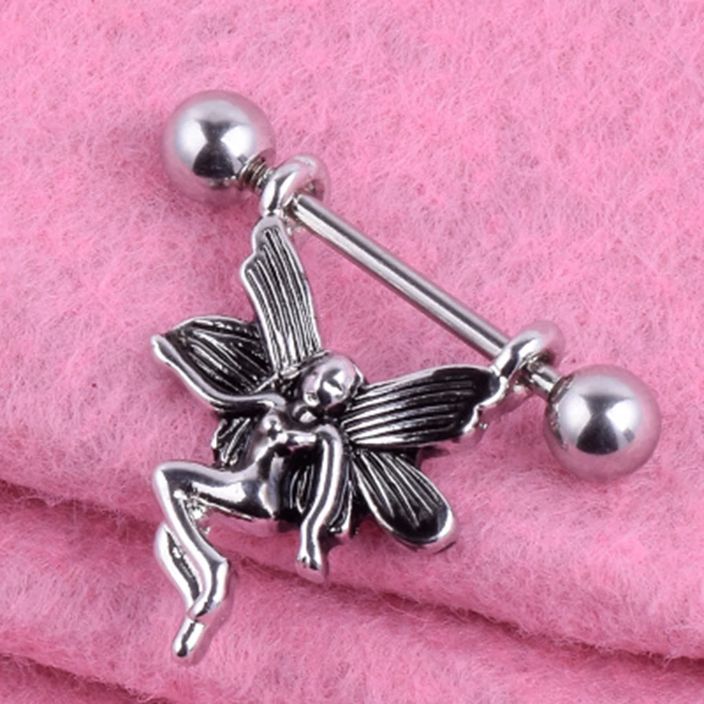 1 Pair Lucky Charms Angel Fairy Design 16g Nipple Ring Bar Shields Body Jewelry Piercing