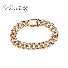 SUNSLL дизайн розовое золото белый кубический цирконий браслет из нержавеющей стали нейтральный Модный благородный ювелирный браслет