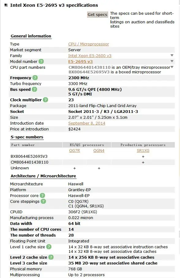 laptop processor E5 2695 V3 Original Intel Xeon QS Version E5-2695V3 2.3GHZ 35M 14CORES 22NM E5-2695 V3 120W Processor E5 2695V3 laptop cpu