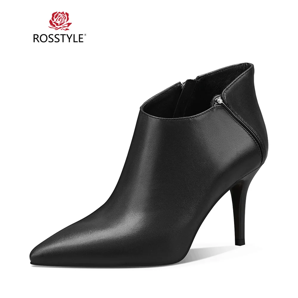 Invierno Dama Cuero Calidad Sólido 2018 Black Mujer Tacones Genuino De Bota Rosstyle Elegante Arranque Moda B43 Oficina Delgada red Tobillo Punta qBpfI4FwF
