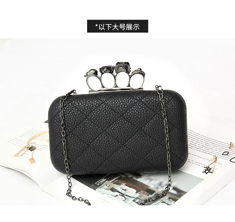 Lichee Pattern PU Women Clutches Bag Purses Knuckle Rings Ladies Leather Evening Bag Party Bride Day Clutch Chain Shoulder Bag