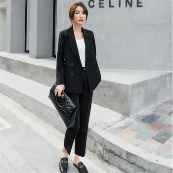 

CBAFU women pants suit vintage 2 piece set 2019 spring office wear blazer jacket high waist pants women suits jacket suit D339