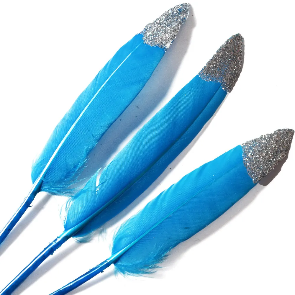 24pcs/lot Colorful Dyeing Goose Feathers with Gold Powder Plumes for DIY Jewelry Brooch Earring Hat Decorations IF24 - Цвет: yhl