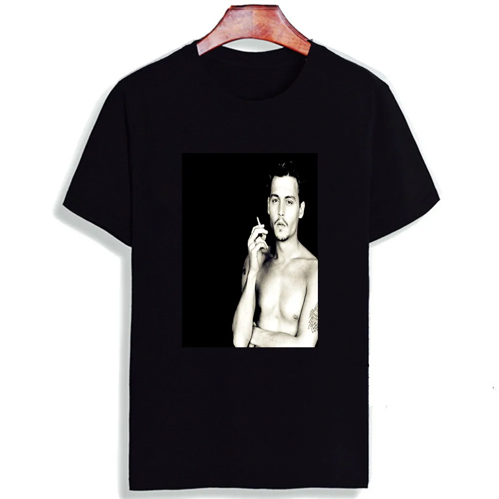 

New 100% Cotton Men Tshirt Johnny Depp Movie Star Print Short Sleeve Top & Tee Fashion Casual Men T Shirt Unisex Couple Clothing
