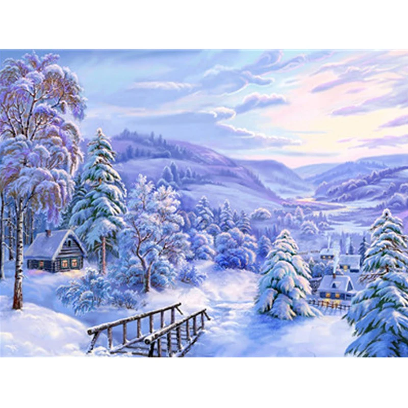 

Snow House Landscape DIY Painting By Numbers Home Wall Art Canvas Painting Hand Painted Acrylic Picture For Unique Gift