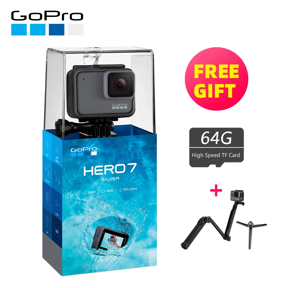 GoPro HERO7 серебристо-водонепроницаемая цифровая экшн-камера с сенсорным экраном 4 K HD видео 10MP фотографии