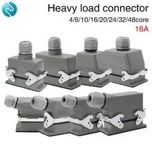 Conector resistente retangular hdc-04/6/10/16/20/24/32/48 núcleo aviação plug 16a linhas superiores e linhas laterais