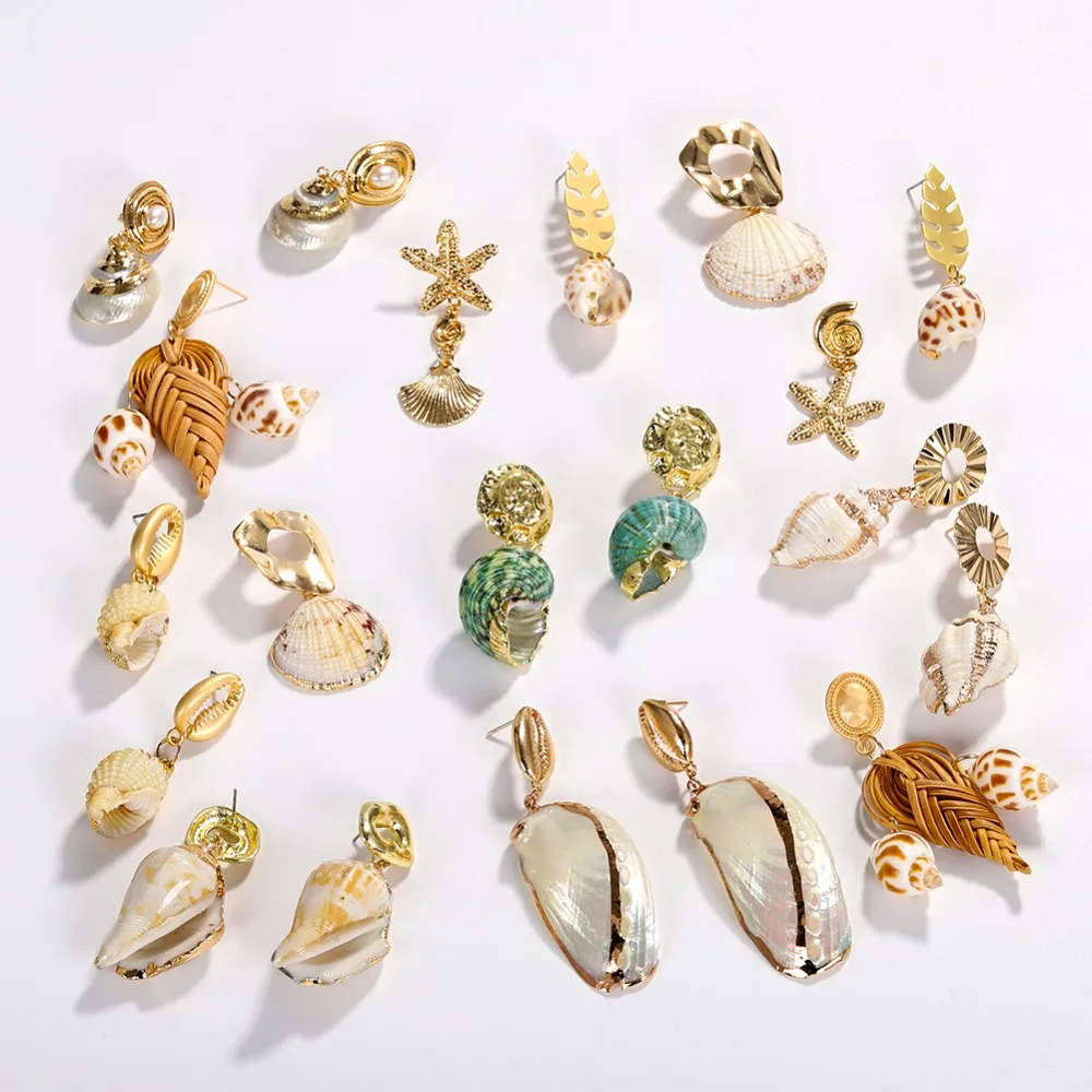 Best lady Unique Brand Design Shell Drop Dangle Earrings for Women Bohemian Korean Handmade Wedding Statement Earings Party Gift