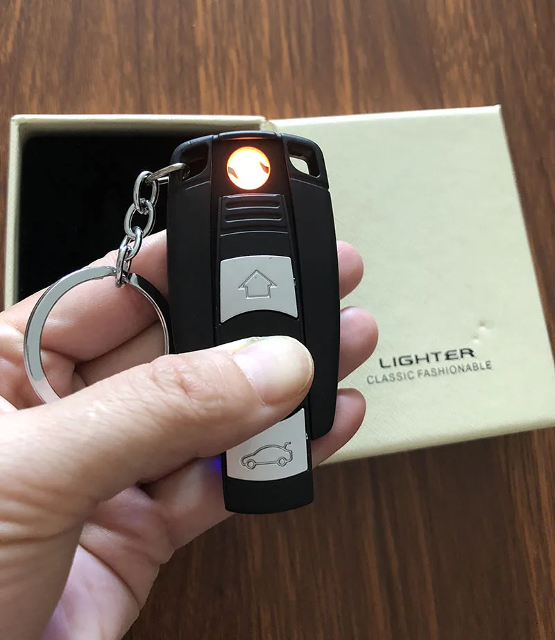 New USB rechargeable lighter creative car key lighter key buckle