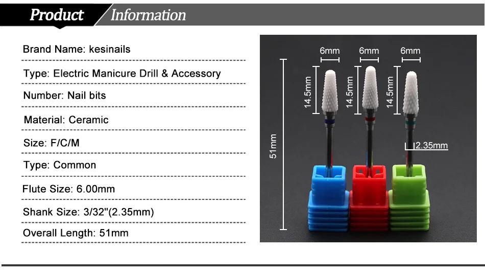 Kesinails керамический сверло для ногтей вращающийся заусенец фреза для ногтей инструмент для маникюра педикюра электрическая дрель для ногтей аксессуары