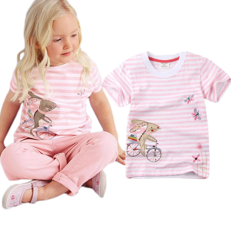 Kids Girls Baby Short Sleeve Striped T-Shirt Dress Long Tops Rabbit Print Casual