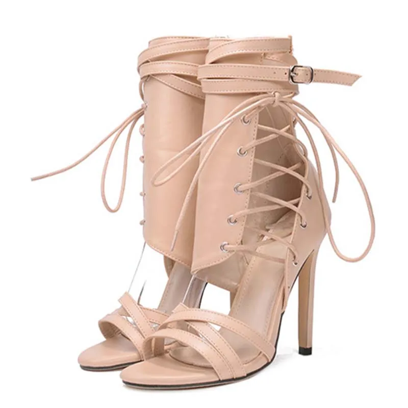 Rome Buckle strap Shoes Women Sandals Sexy Gladiator Lace up Peep toe Sandals high heels Woman