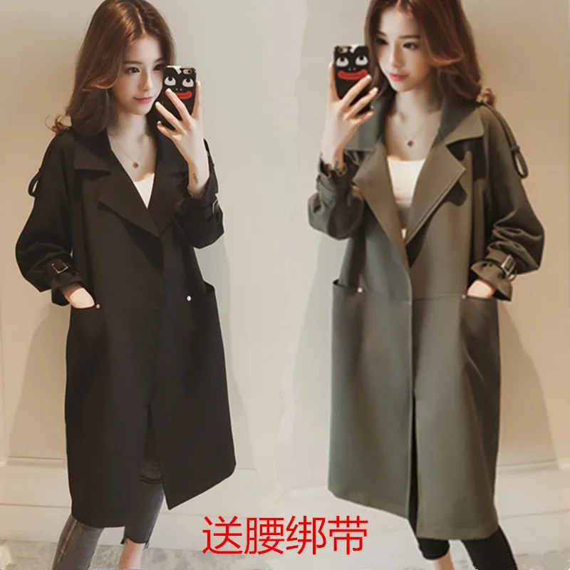 

2019 Black Windbreaker Long Section Spring Autumn Temperament Jacket Women's Coat Large Size Cotton Big Clothes X379