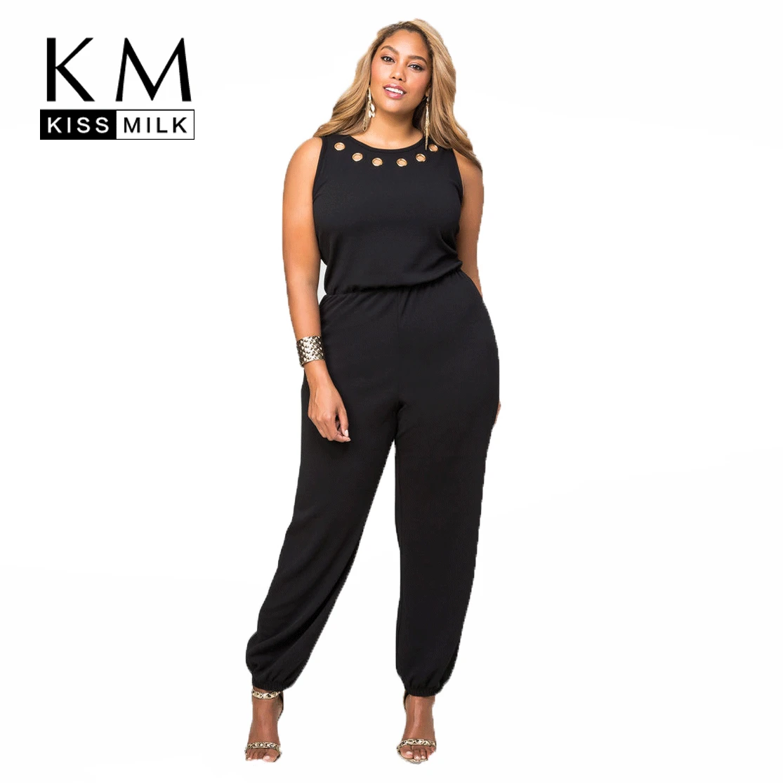 Kissmilk Fashion 2017 Plus Size Women Summer Sexy Bodysuit Solid Black