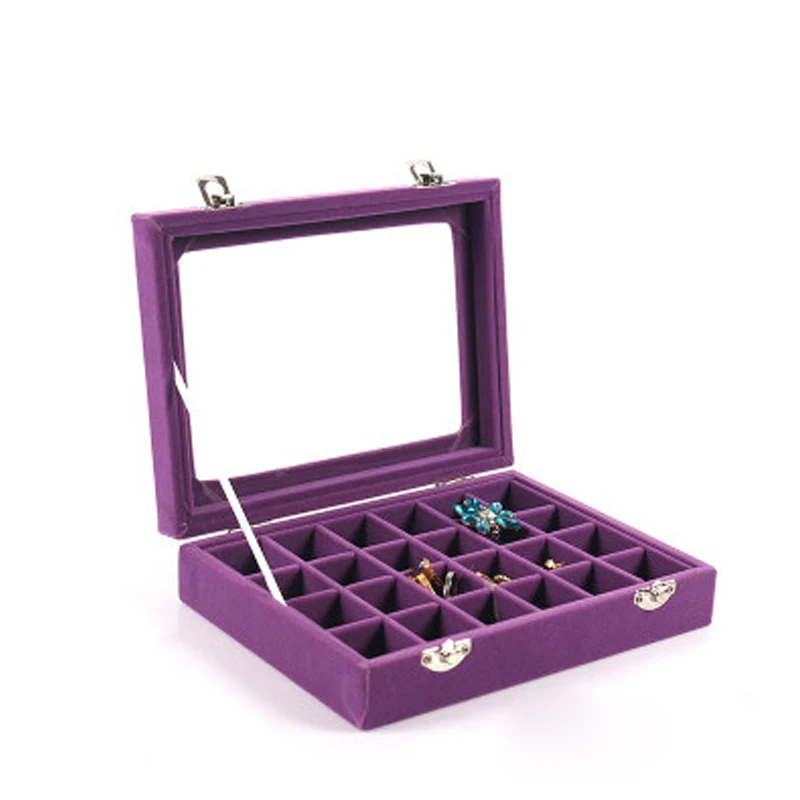 Новая мода 24 Сетки бархатная коробка для ювелирных изделий кольца серьги ожерелья макияж держатель, чехол, органайзер Женская бижутерия