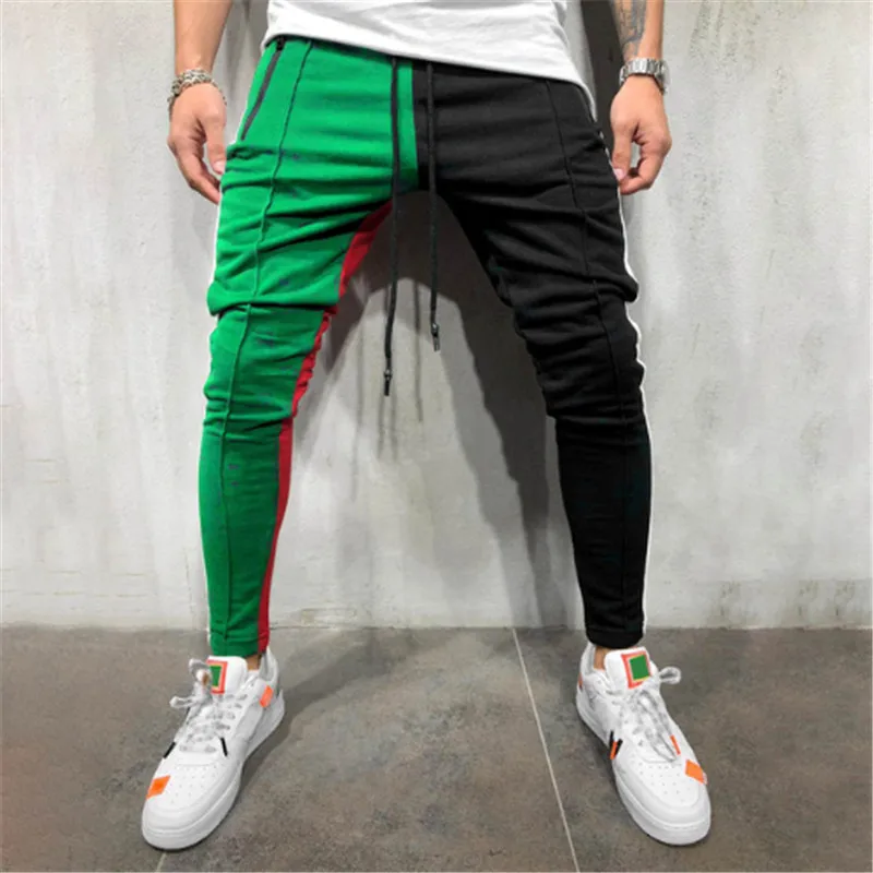 

Gyms running Mens Slim Fit Sweatpants Drawstring Striped Track Pants Color Block Patchwork Jogging Pant Sports Hip Hop Trousers