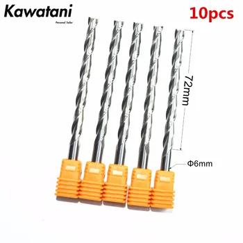 

10PCS-6mm*72mm,CNC Solid carbide end mill,woodworking router bit,2 flutes spiral end mill,Cutters for wood,MDF milling cutter