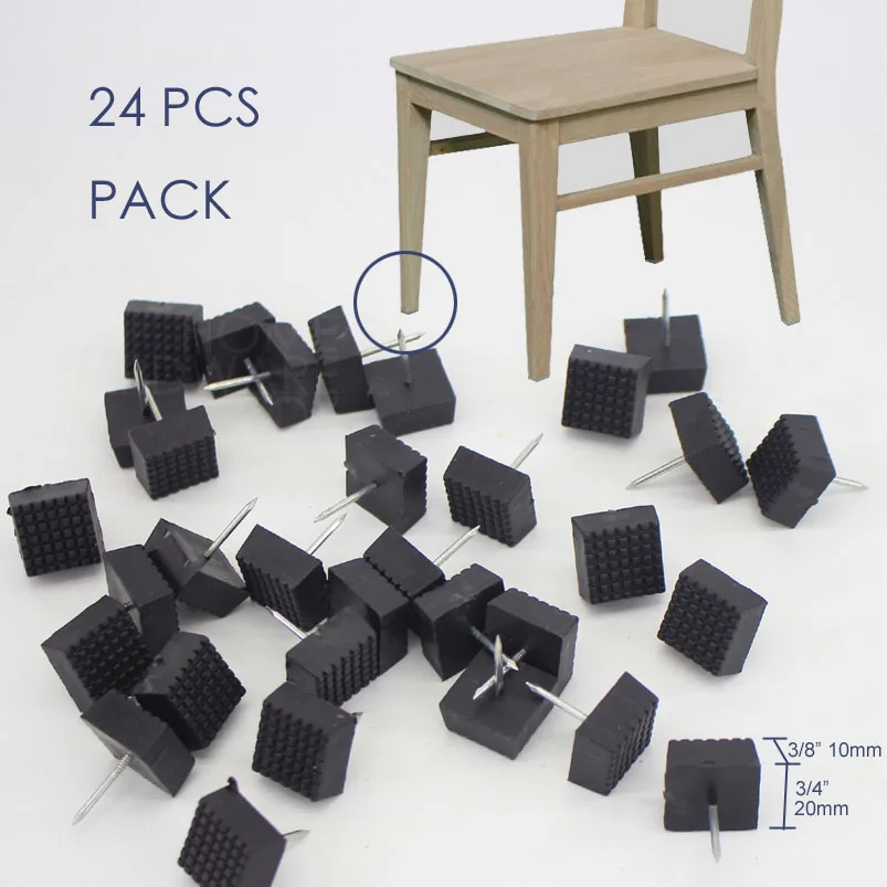 24x nail on chair glide plastic black square 20x20mm furniture leg | Обустройство дома