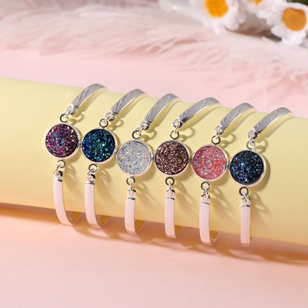 

1PC Fashion Handmade Nature Stone Bracelet Big Druzy Stone Bezel Setting Large Tone Jewelry Sparkling Femme Bracelets Bangles