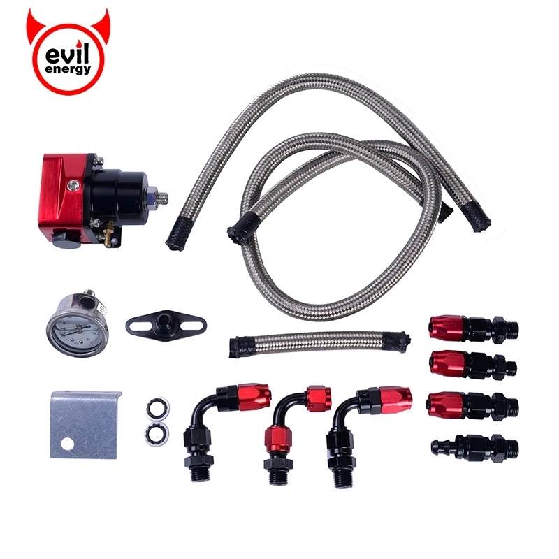 

evil energy Universal Adjustable Fuel Pressure Regulator Oil 160PSI Gauge+AN6 Hose End Braided Oil Hose Turbo Line+Liquid Gauge
