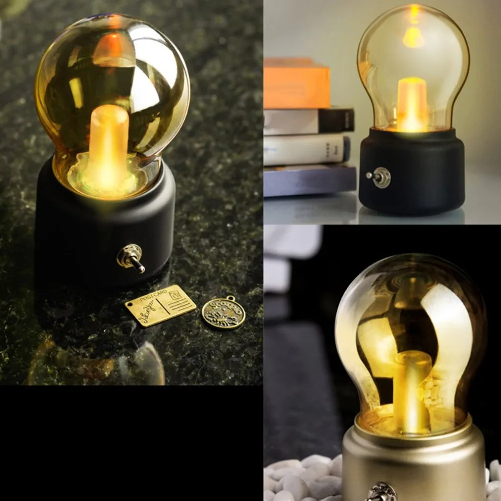 Vintage Light Bulb Night Light Mini USB Charging LED Small Table Lamp Birthday Gift Decorative Desk Lamp Vintage Light Bulb Night Light Mini USB Charging LED Small Table Lamp Birthday Gift Decorative Desk Lamp