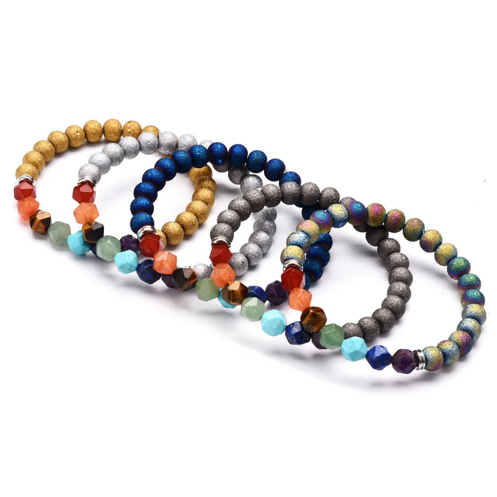 

New Design Natural Facet Energy Crystal Stone Beads Bracelet Yoga 7 Chakra Onyx Colorful Beads Mala Women/ Men Jewelry Wholesale