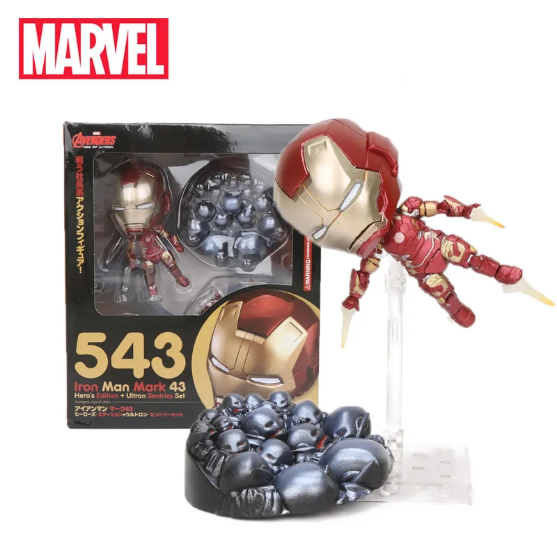 

10cm Marvel Toys Avengers Age of Ultron Nendoroid 543 Ironman PVC Action Figure Mark 43 Hero's Edition Iron Man Collectible Mode