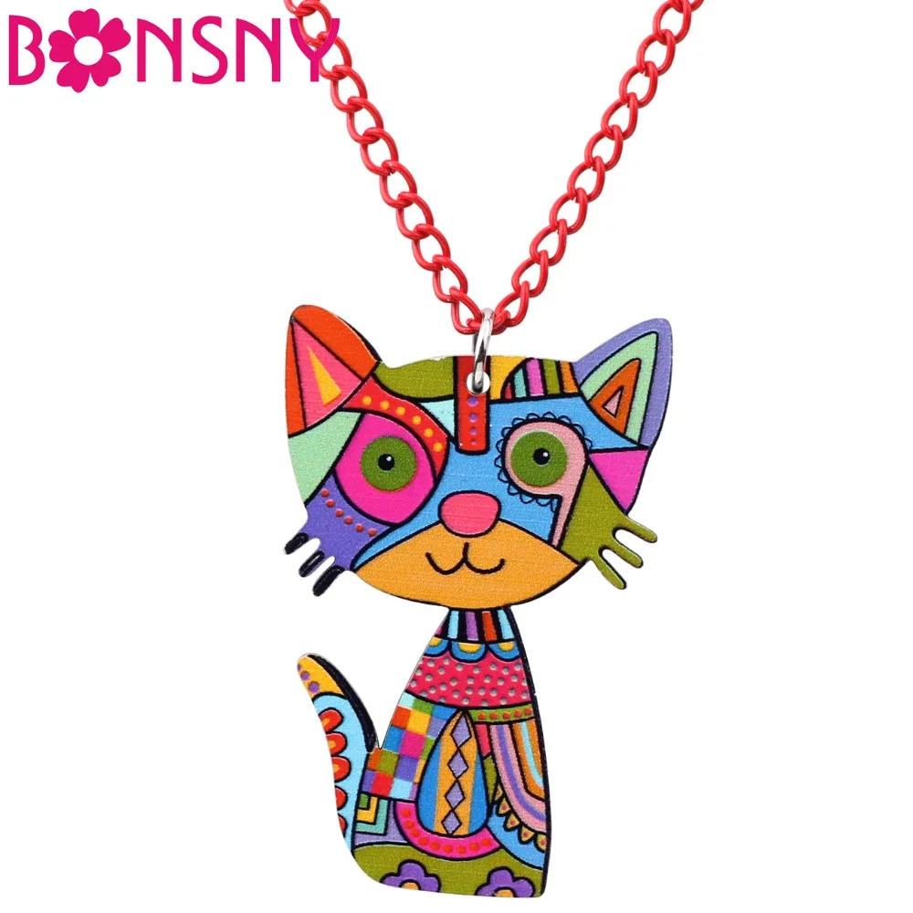 Bonsny Statement Acrylic Anime Kitten Cat Necklace Pendant Chain Choker Collar Animal Jewelry For Women Girls Pet Lovers Gift | Украшения и