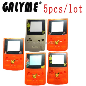 

5 PCS/LOT Plastic Housing Shell For Clear Orange Gold With Cartoon Lens Fit GameboyColor Game Handheld WIth Rubber Pads Boy Gift