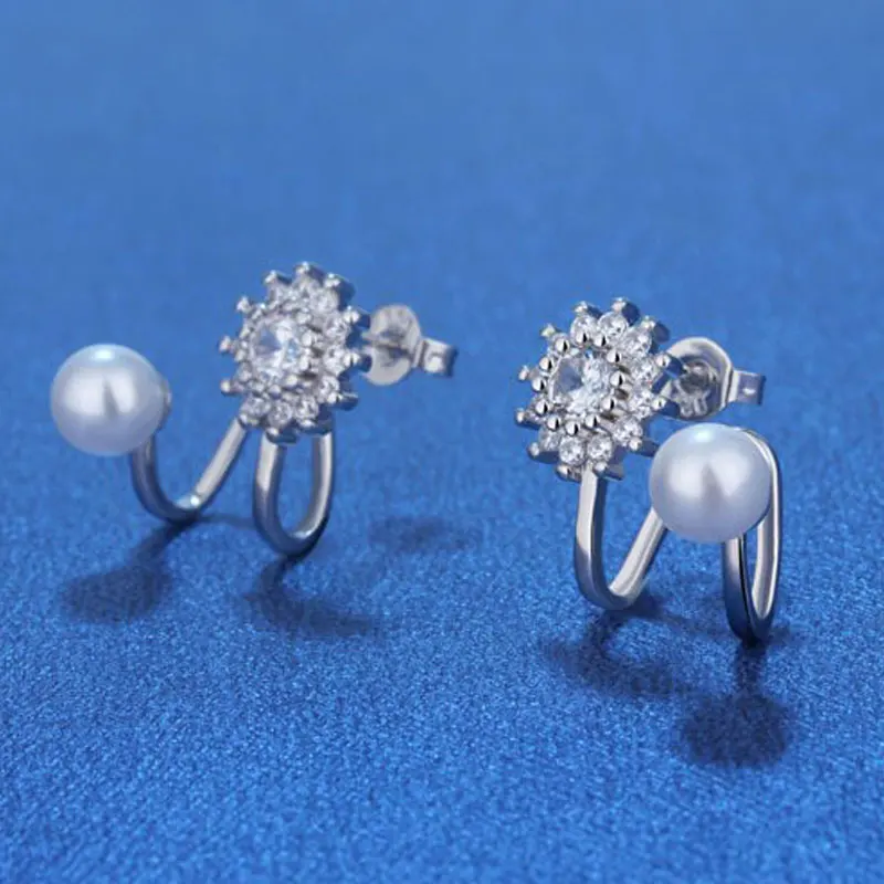 925 Sterling Silver Stud Earrings For Women Sun Flowers Pearl Rose Gold Earnail Allergy Prevention | Украшения и аксессуары