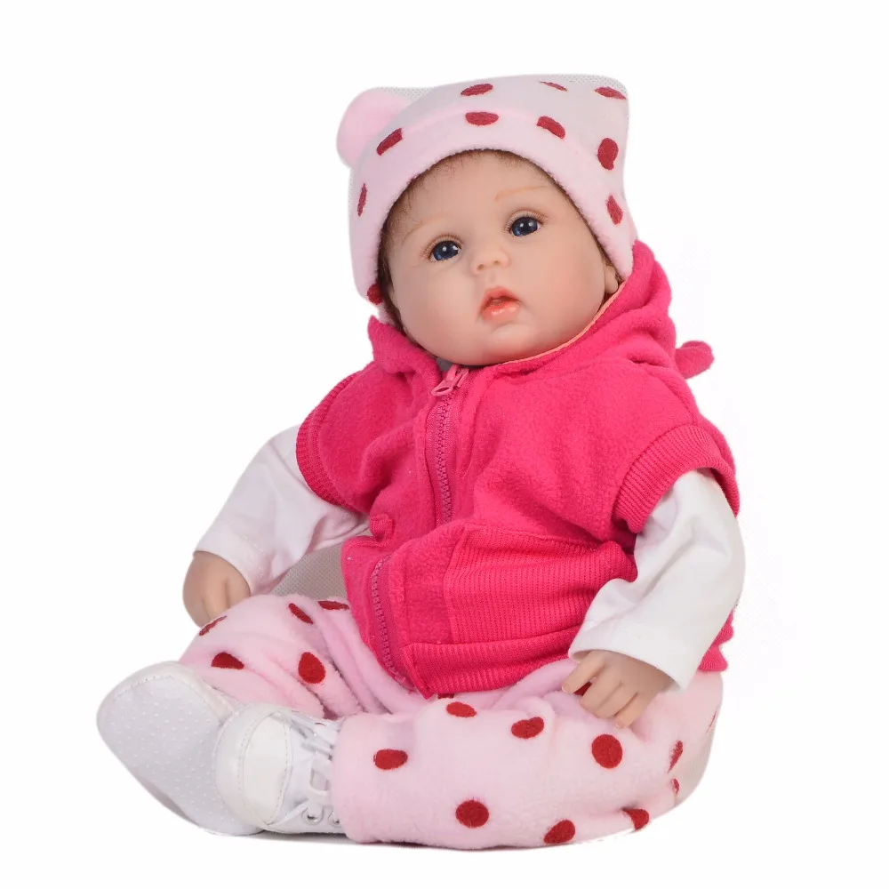 

43cm Silicone Reborn Baby Doll with 1pcs Dot hat Kids Playmate Gift Girls Infant Alive DIY Toys for girl Doll Bebe Reborn Toys