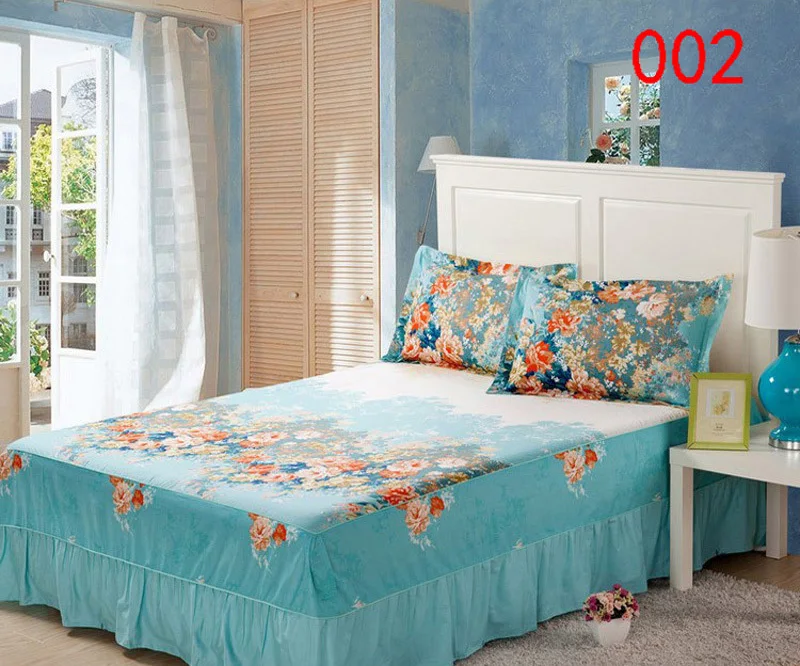 Синий зеленый цветок 1 хлопок кровать юбка матрас защитный чехол Petticoat Твин Полный Королева постельное покрывало постельное белье 120*200 см