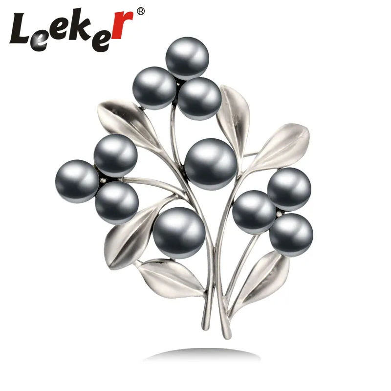 

LEEKER Women Vintage Tree Brooches Pins With Big Gray Imitation Pearls Female Costume Jewelry Accessories 96096 LK1