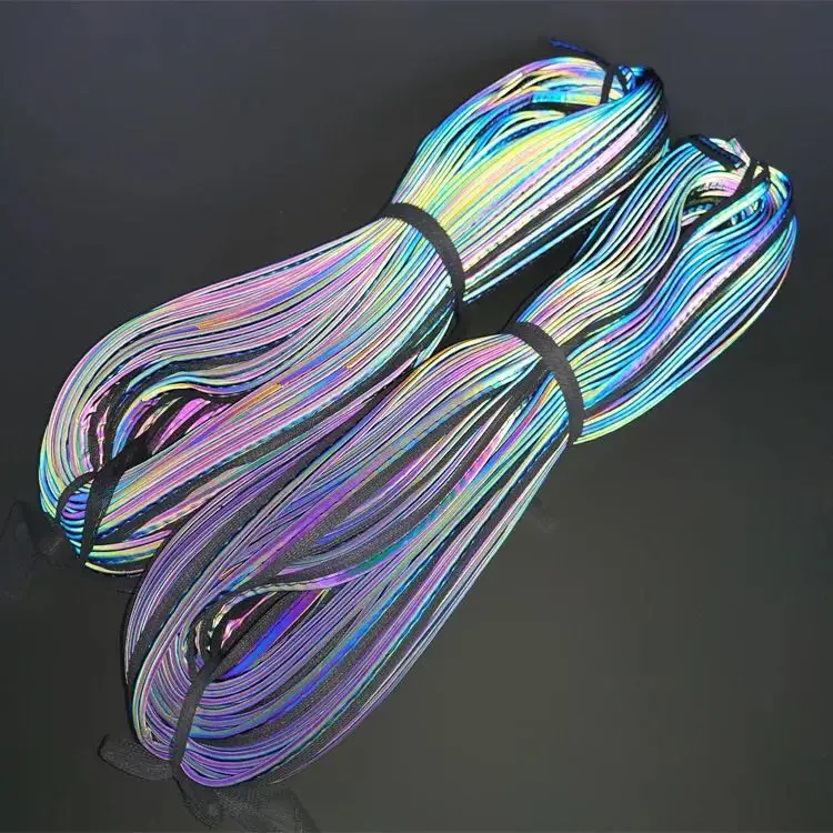 

50M/Roll Night Colorful Reflective Piping Strip Rainbow Braiding Trim Reflective Cords Sewing On Garment Edge
