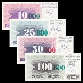 

Bosnia & Herzegovina Set 4 PCS, (10000 25000 50000 100000 Dinara), UNC, NEW Collection, Genuine Original Real