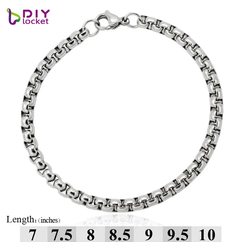 DIY locket 316L Stainless Steel Bracelet Men High Polish 2.5/3/4/5/6mm