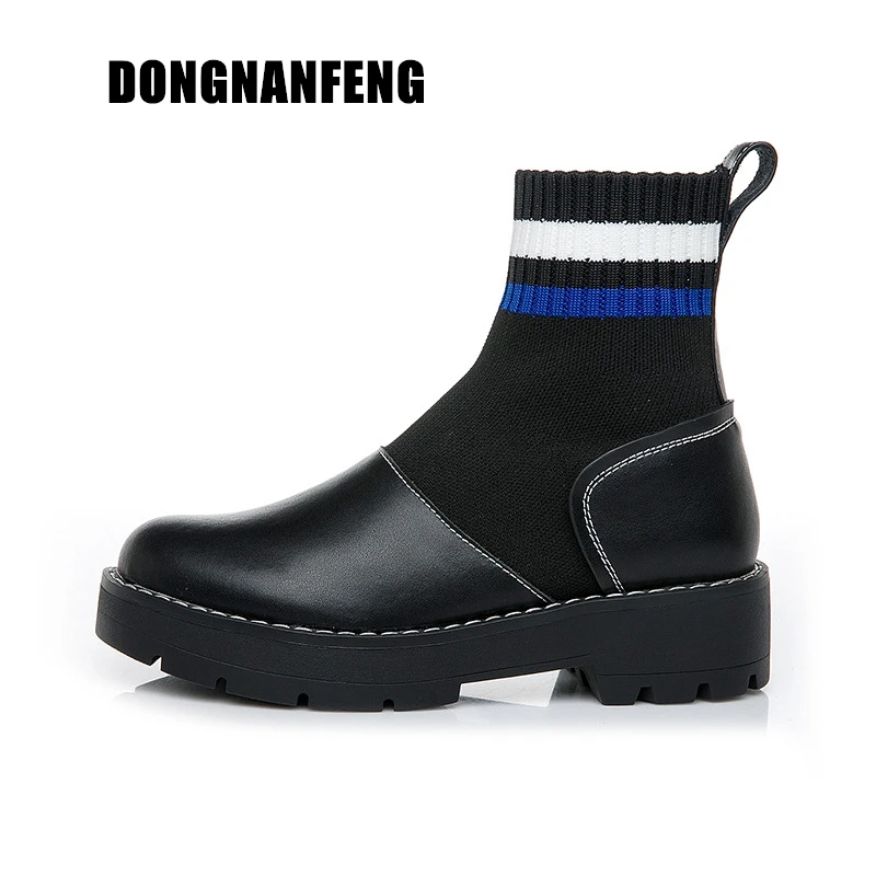 

DONGNANFENG Women Mesh Mother Ladies Female Boots Shoes Genuine Leather TPR Slip On Autumn Elasticity Size 35-40 LJ-8511
