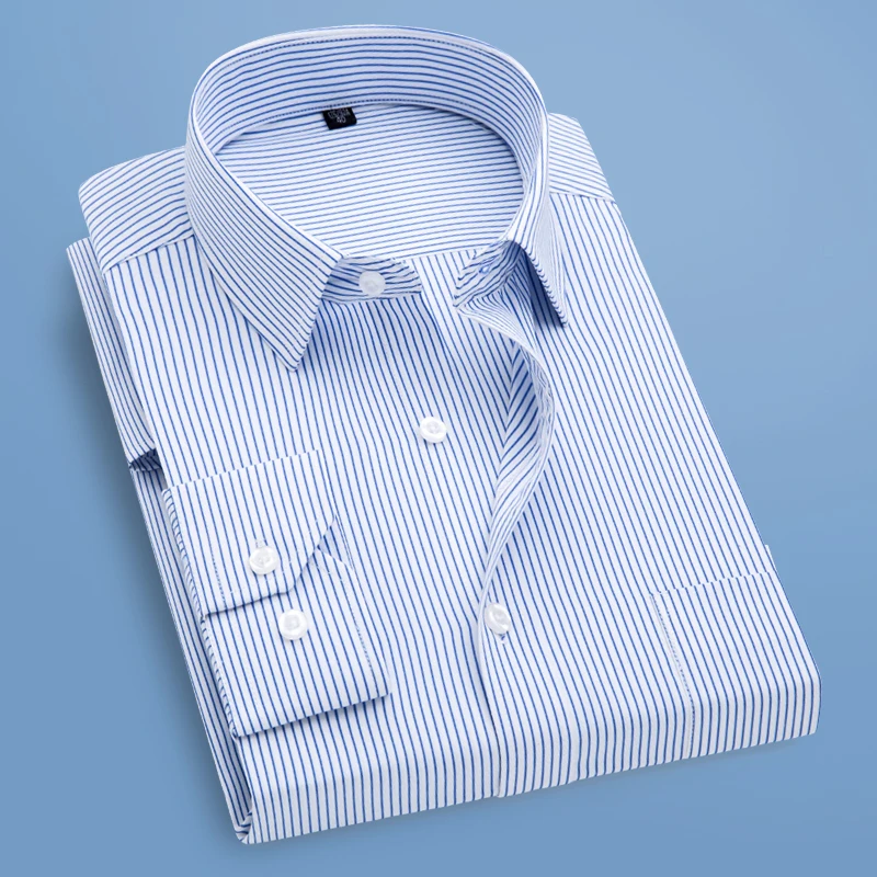 Mens Classic Business Long Sleeved Shirt Casual Male Striped Dress Shirt